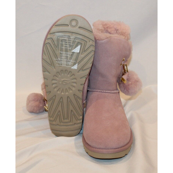 UGG WOMEN'S IRINA STAR CHARM BAILEY POM SUEDE‎ SHEARLING ANKLE BOOTS PINK - Picture 8 of 9